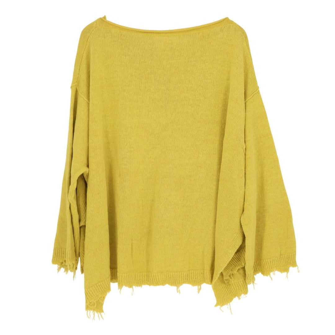 Free People Prism Sweater Women Medium Lemon Yellow Tight Knit Raw Hem Oversized