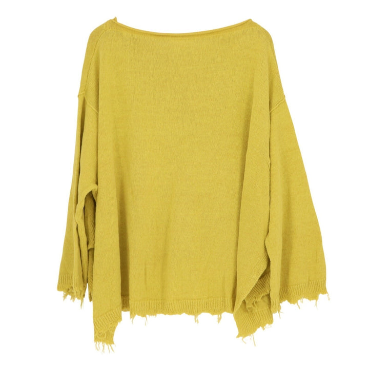 Free People Prism Sweater Women Medium Lemon Yellow Tight Knit Raw Hem Oversized