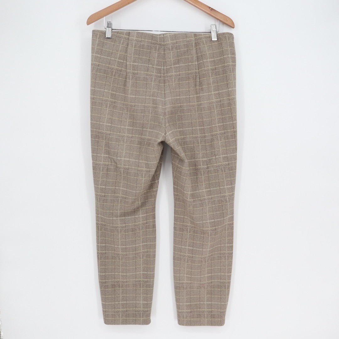 Tahari Dress Pants Womens large Beige Plaid Stretch Straight Leg Formal Business