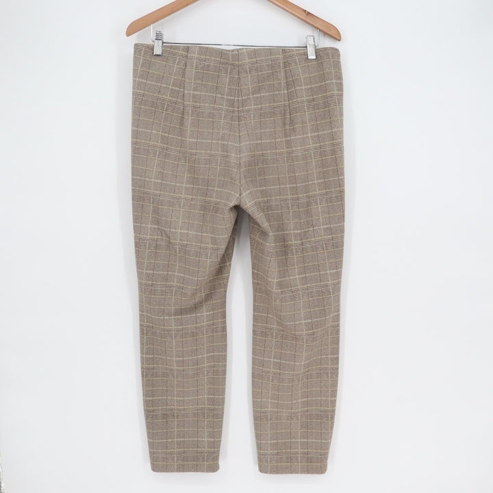 Tahari Dress Pants Womens large Beige Plaid Stretch Straight Leg Formal Business