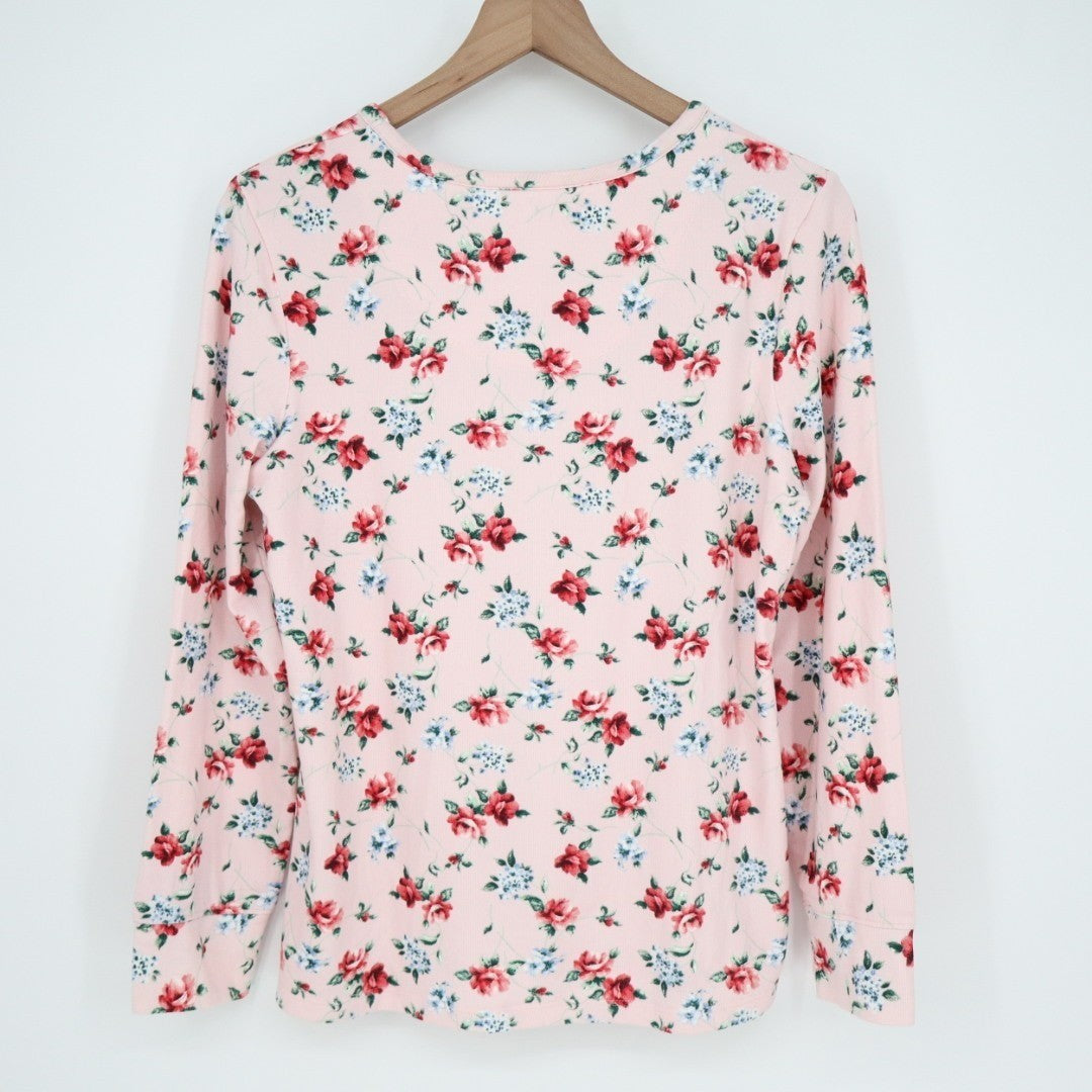 Charter Club Intimates Pajama Shirt Womens Small Pink Floral Knit Long Sleeve