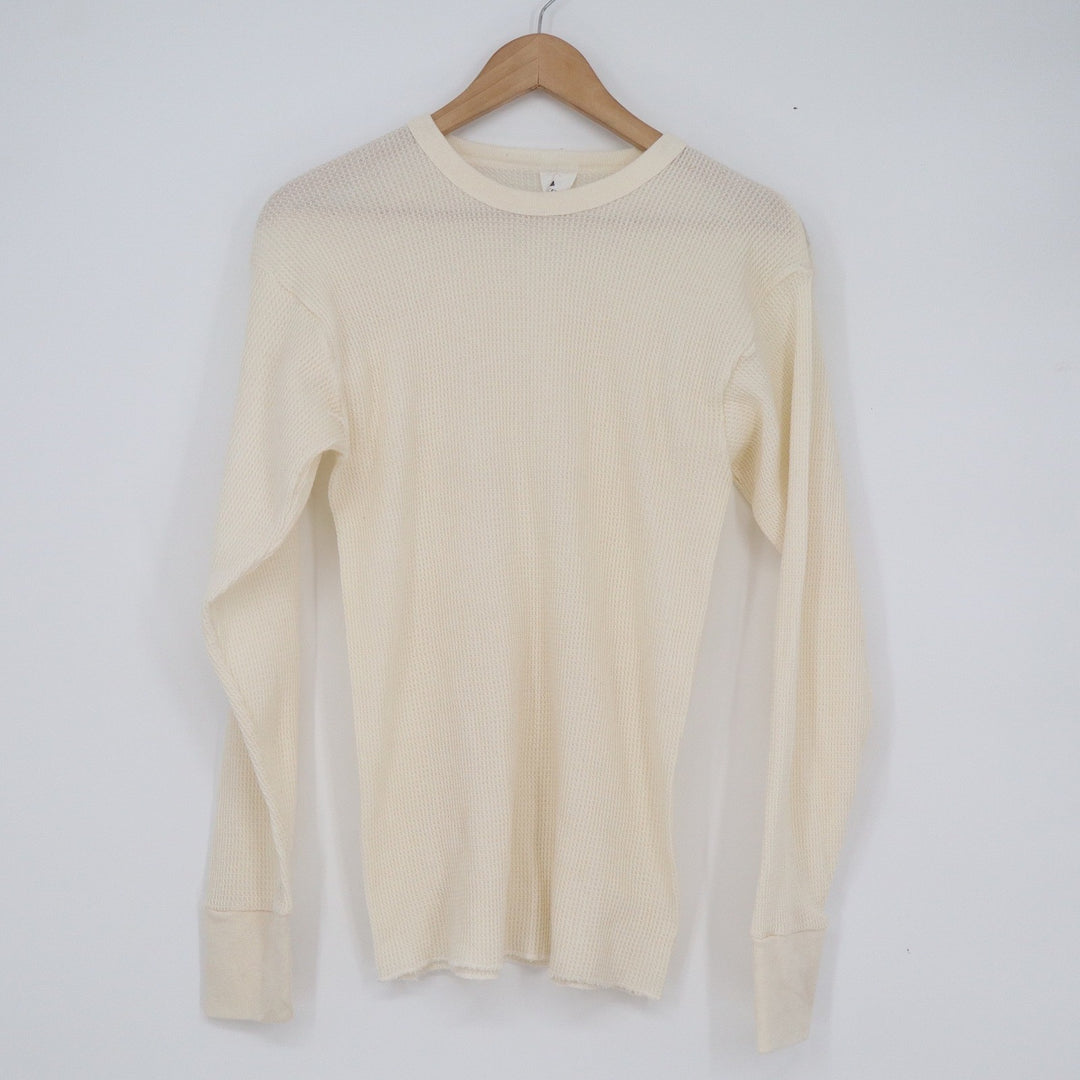 Indera Mens Large Cream Waffle Knit Thermal Long Sleeve Shirt Base Layer