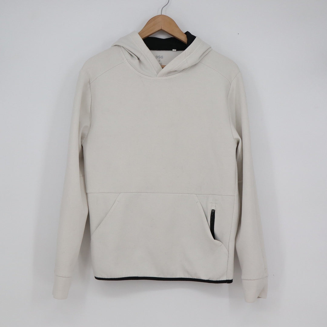 DSG Mens Tech Hoodie Small Cream Off White Zipper Pocket Athletic Sweatshirt