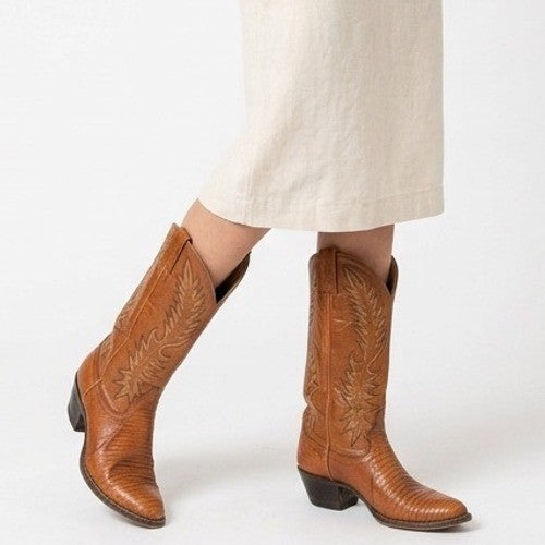 Dan Post Teju Lizard Western Mens 6D Dark Brown Leather Embroidered Cowboy Boots