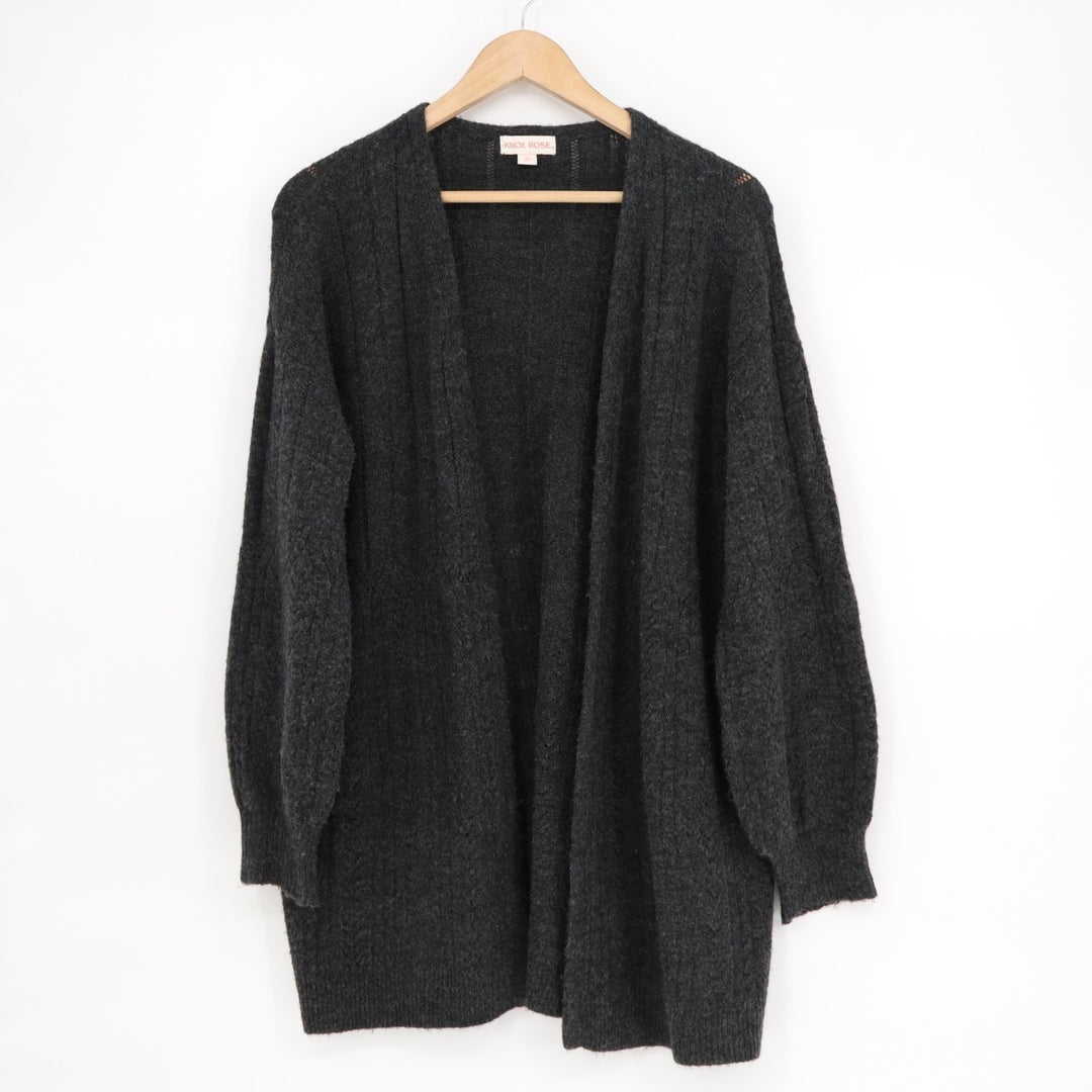 Knox Rose Cardigan Sweater Womens Medium Gray Rib Stretch Open Front Long Sleeve