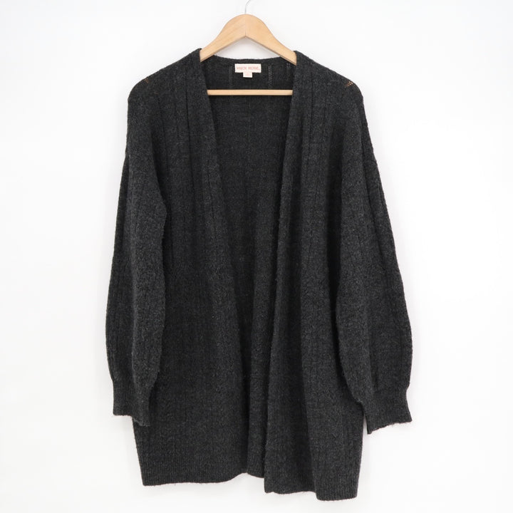 Knox Rose Cardigan Sweater Womens Medium Gray Rib Stretch Open Front Long Sleeve