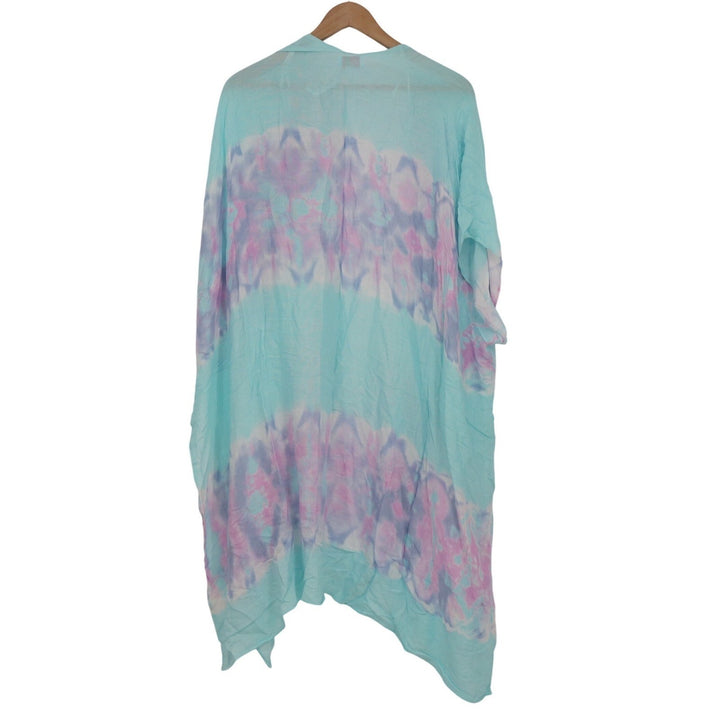 Top It Off Colette Kimono Mint Tie Dye Viscose Open Front Wrap OS
