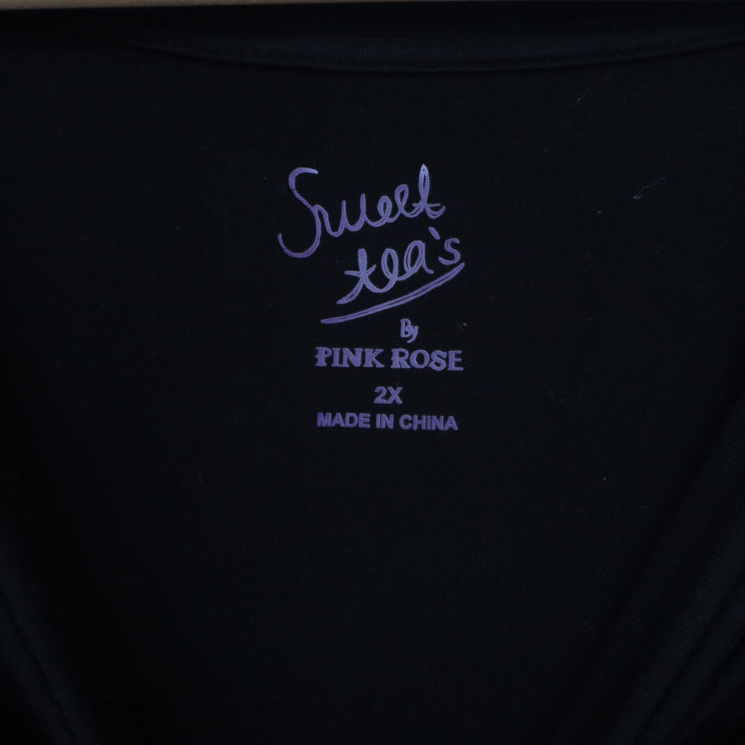 Sweet Tea's by Pink Rose Black Cuffed Short Sleeve T-Shirt Dress 2X