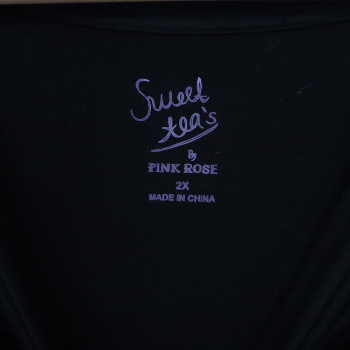 Sweet Tea's by Pink Rose Black Cuffed Short Sleeve T-Shirt Dress 2X