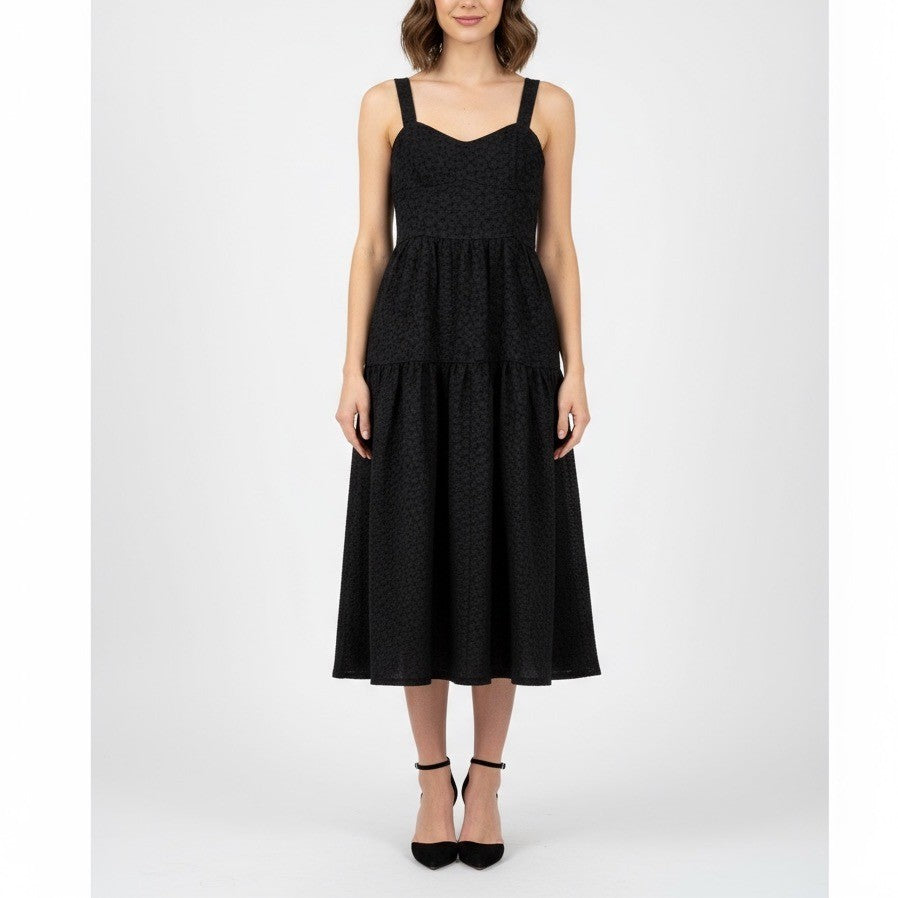 Chelsea 28 Black Textured Jacquard Tiered Midi Dress Size XS