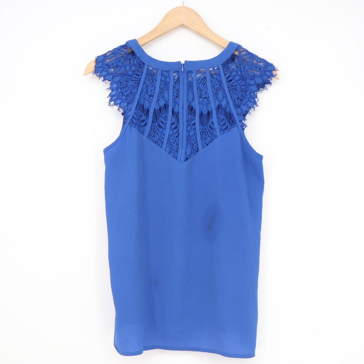 Brixon Ivy Royal Blue Lace Yoke Sleeveless Blouse Top Size M Zip Back