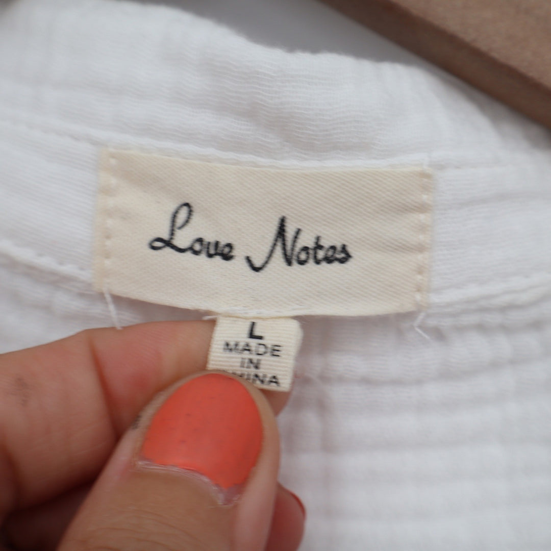 Love Notes Womens White Cotton Gauze Button Down Short Sleeve Cropped Shirt L