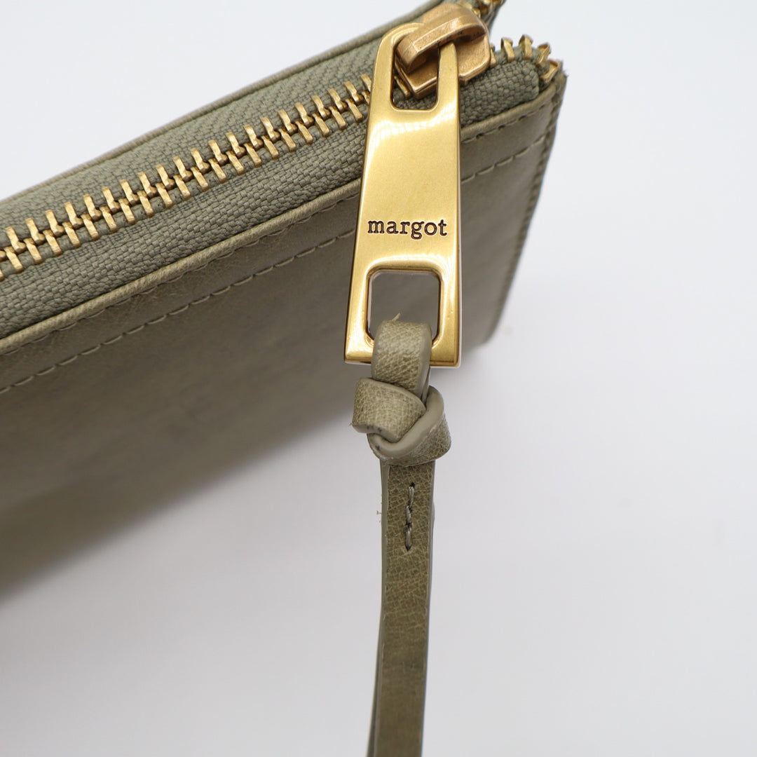 Margot New York Gabby Single Women's Green Leather Zip Around Wristlet Wallet