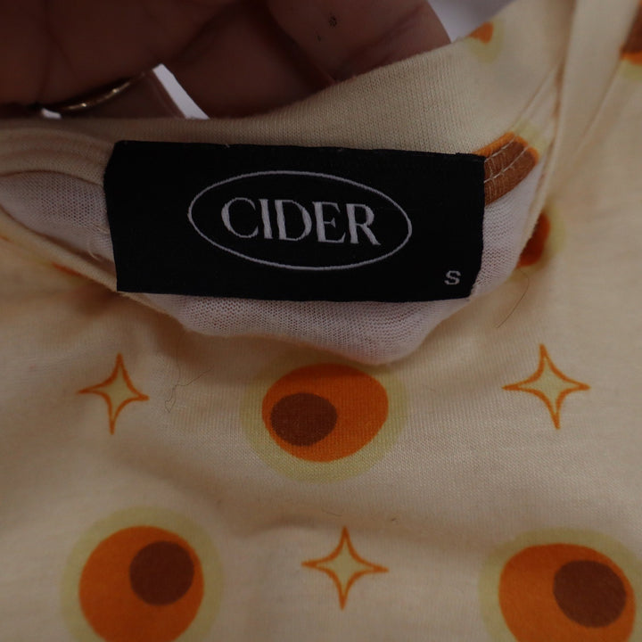Cider Womens Small Retro Geometric Print Crop Top Cream Orange