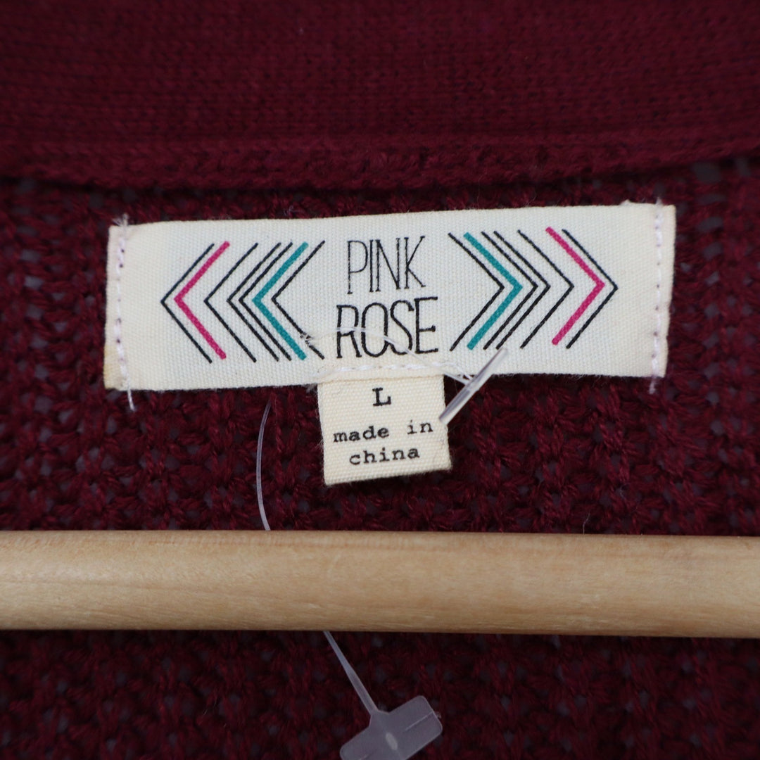Pink Rose Burgundy Open Front Longline Cardigan Sweater PF737000 Large
