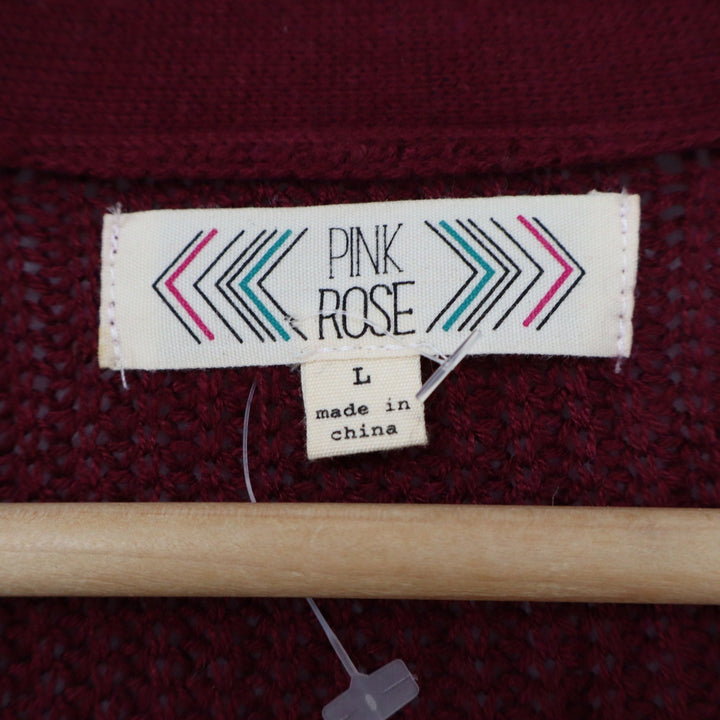 Pink Rose Burgundy Open Front Longline Cardigan Sweater PF737000 Large