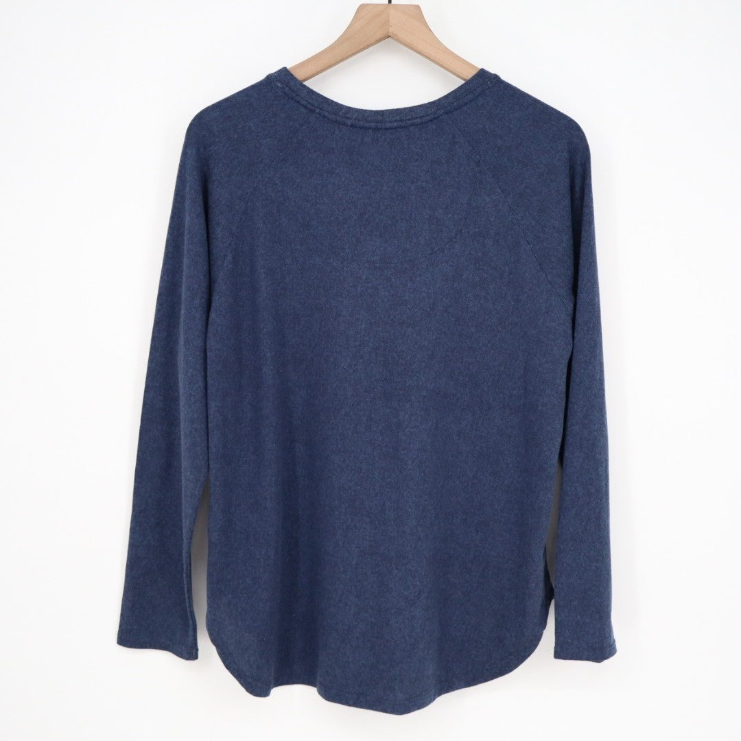Cuddl Duds Pajama Shirt Womens Medium Blue Bow Print Stretch Raglan Long Sleeve
