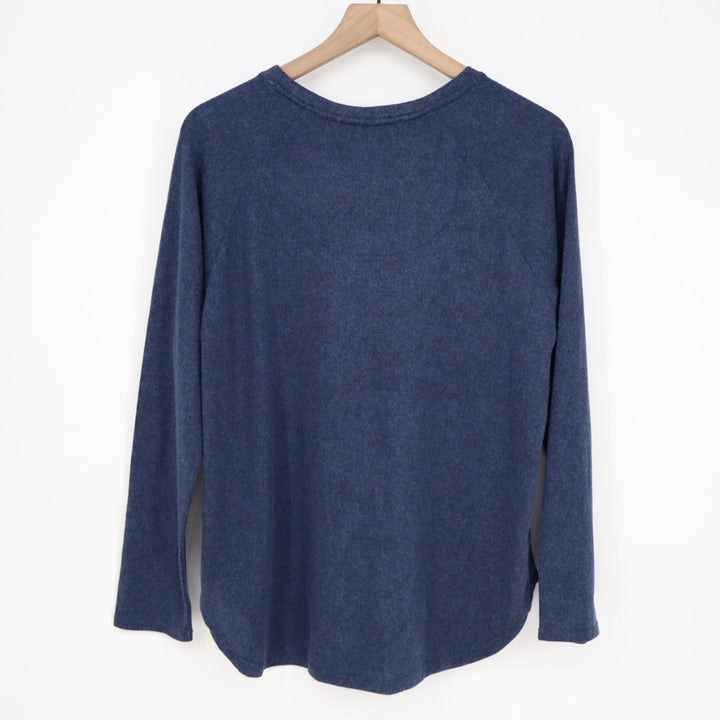 Cuddl Duds Pajama Shirt Womens Medium Blue Bow Print Stretch Raglan Long Sleeve