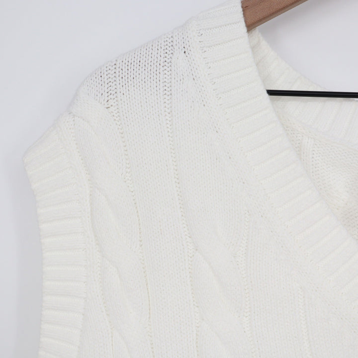 Walter Hagen Clubhouse Womens XL White Cable Knit V-Neck Sweater Vest