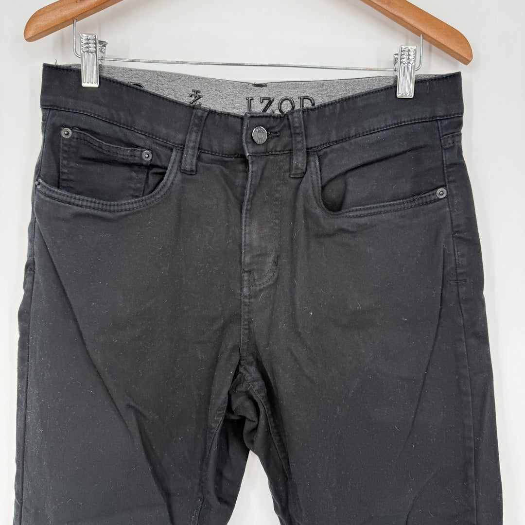 Izod Straight Jeans Mens 32x32 Black Denim Cotton Regular Fit Ultraflex Logo