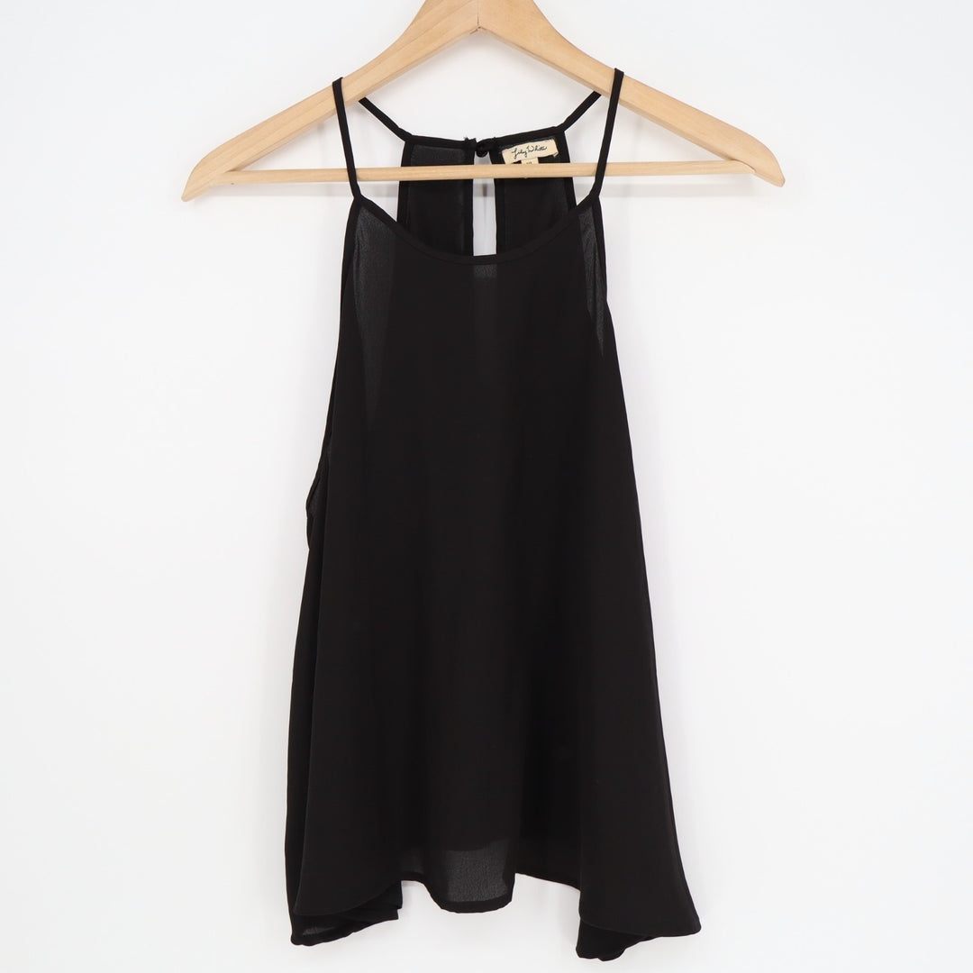 Lily White Tank Top Womens XL Black Spaghetti Strap Double Layer Scoop Pullover