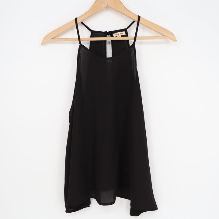 Lily White Tank Top Womens XL Black Spaghetti Strap Double Layer Scoop Pullover