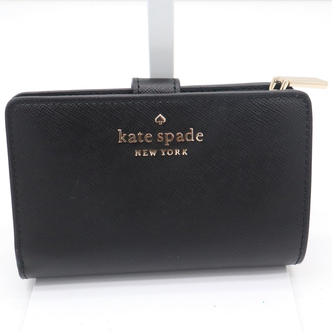 Kate Spade Staci Black Saffiano Leather Medium Bifold Wallet New