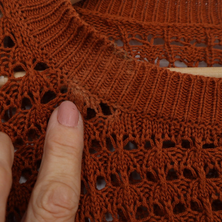 Nine West Burnt Orange Crochet Open Knit Short Sleeve Sweater Top Large