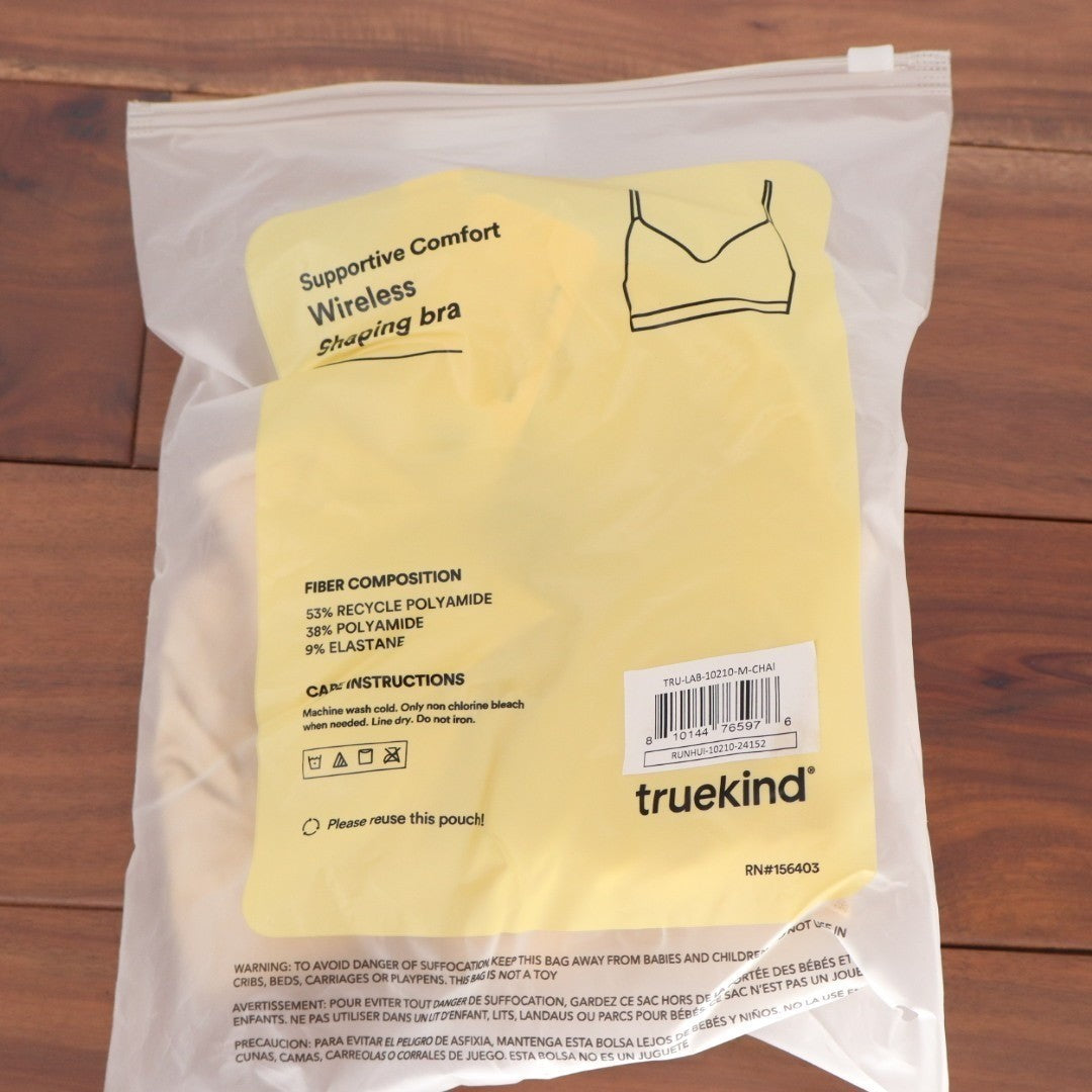 Truekind Supportive Comfort Wireless Shaping Bra Womens M Chai Sweetheart Neck