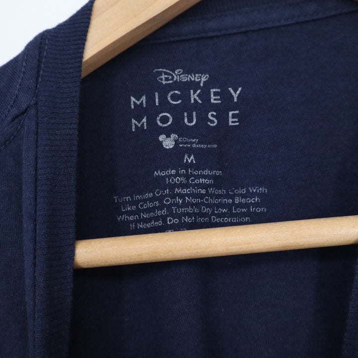 Disney Mickey Mouse Graphic T-Shirt Navy Blue Spellout Crew Neck Mens Medium