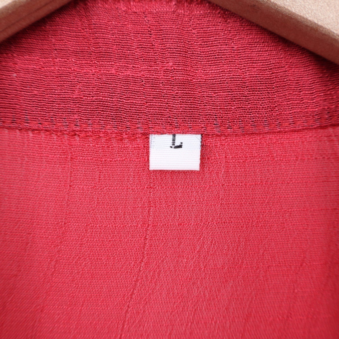 Womens Red Textured Gauze Button Up Roll Tab Sleeve Shirt Large Pockets