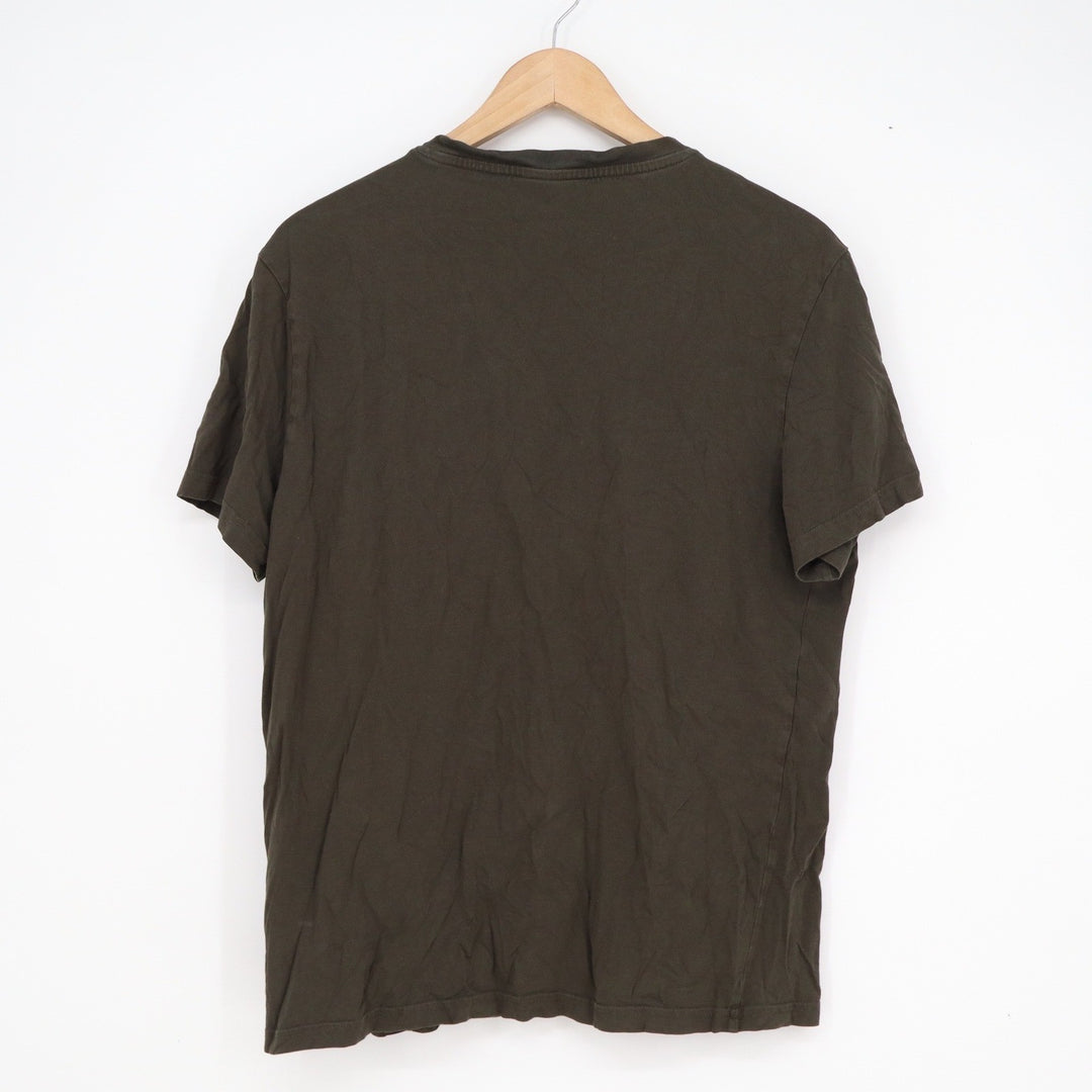 HM Mens V-Neck T-Shirt Dark Olive Green Cotton Short Sleeve Regular Fit L