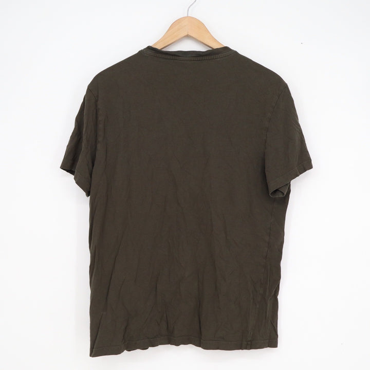 HM Mens V-Neck T-Shirt Dark Olive Green Cotton Short Sleeve Regular Fit L