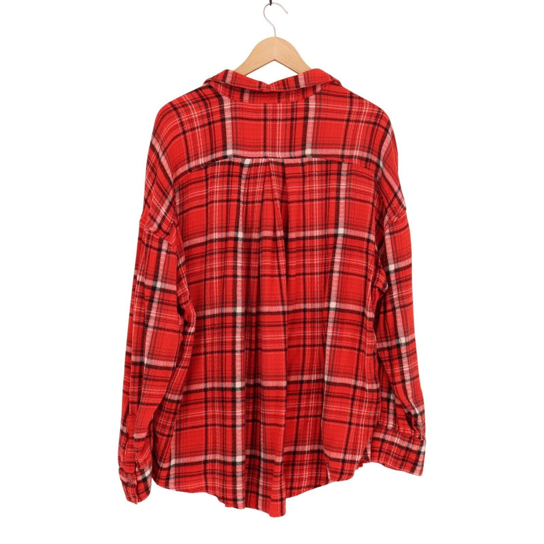 Free People We The Free Flannel Shirt Womens Small Red Plaid Viscose Button Up