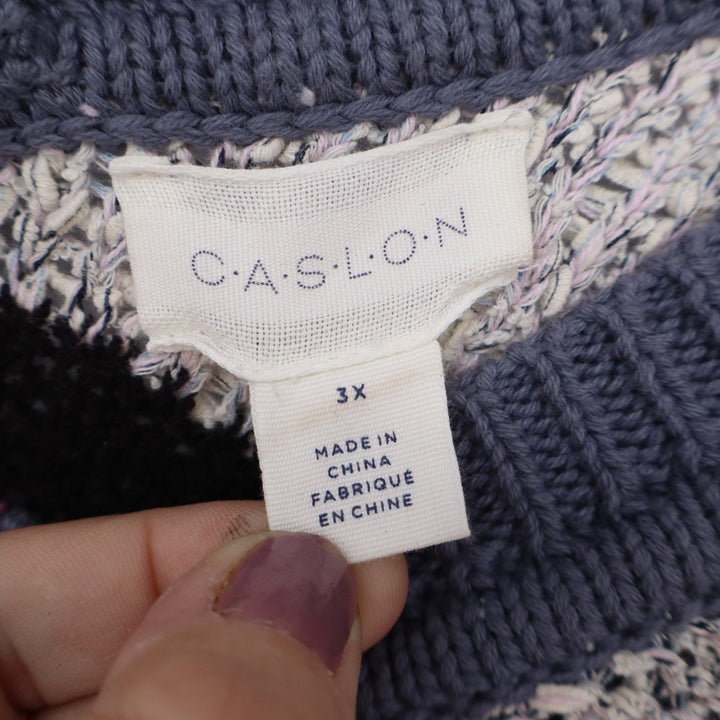 Caslon Womens 3X Striped Knit Sweater Pink Cream Grey Black Scoop Neck