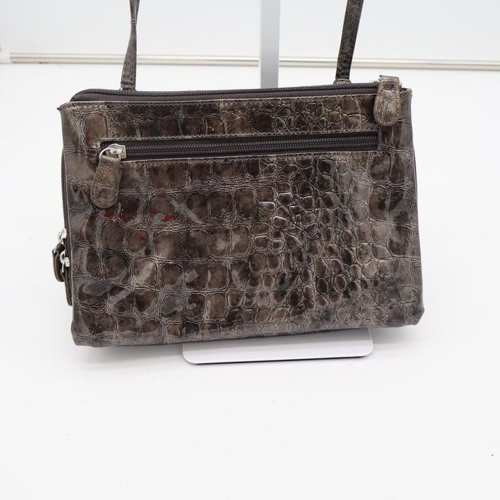 Unbranded Crossbody Womens Small Croc Embossed Brown Multi-Pocket Excellent