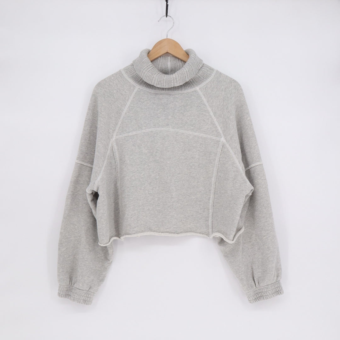 Aerie Cropped Sweater Womens Medium Gray Knit Cotton Turtleneck Raglan Sleeve