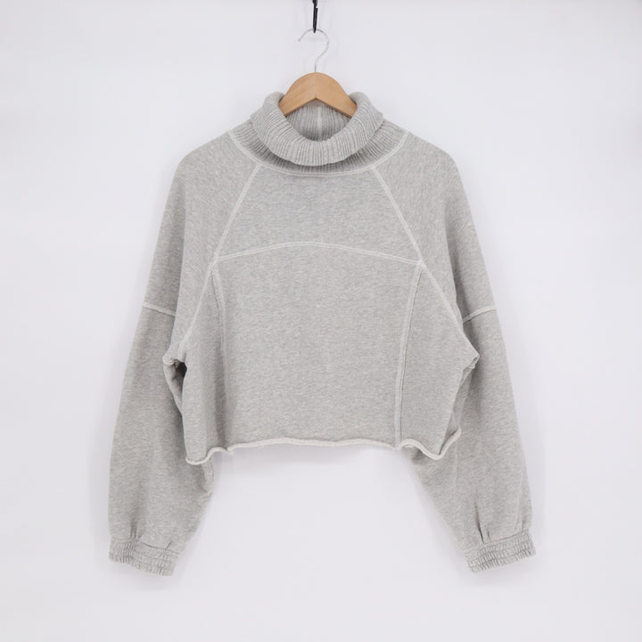Aerie Cropped Sweater Womens Medium Gray Knit Cotton Turtleneck Raglan Sleeve