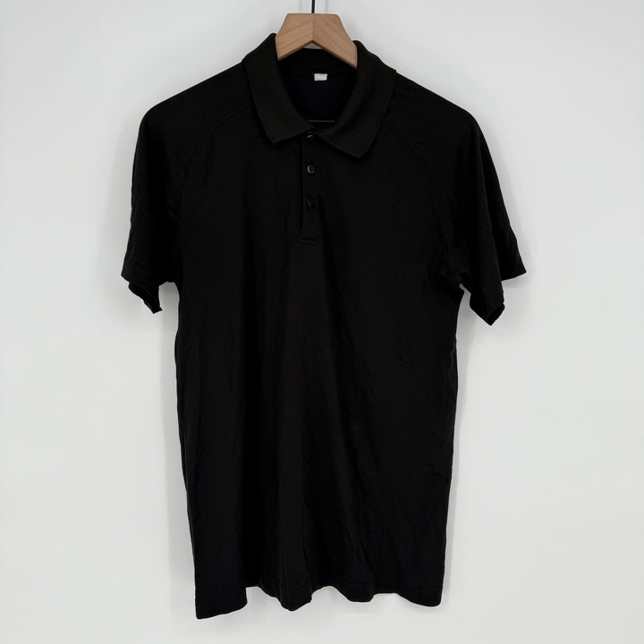 Lululemon Athletica Mens Black Short Sleeve Polo Shirt Size M Athleisure Golf