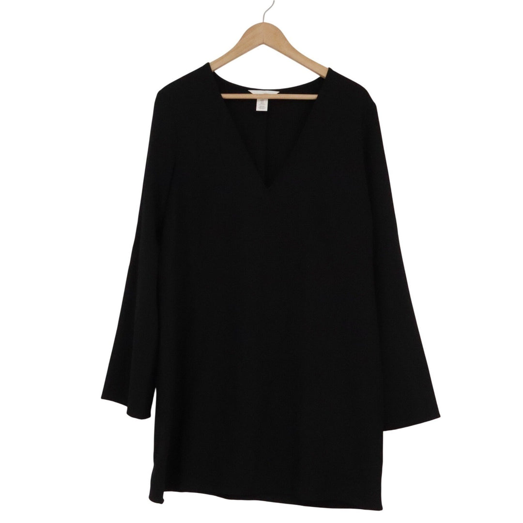 HM Black Long Sleeve V-Neck Shift Tunic Dress Size M Solid Minimalist