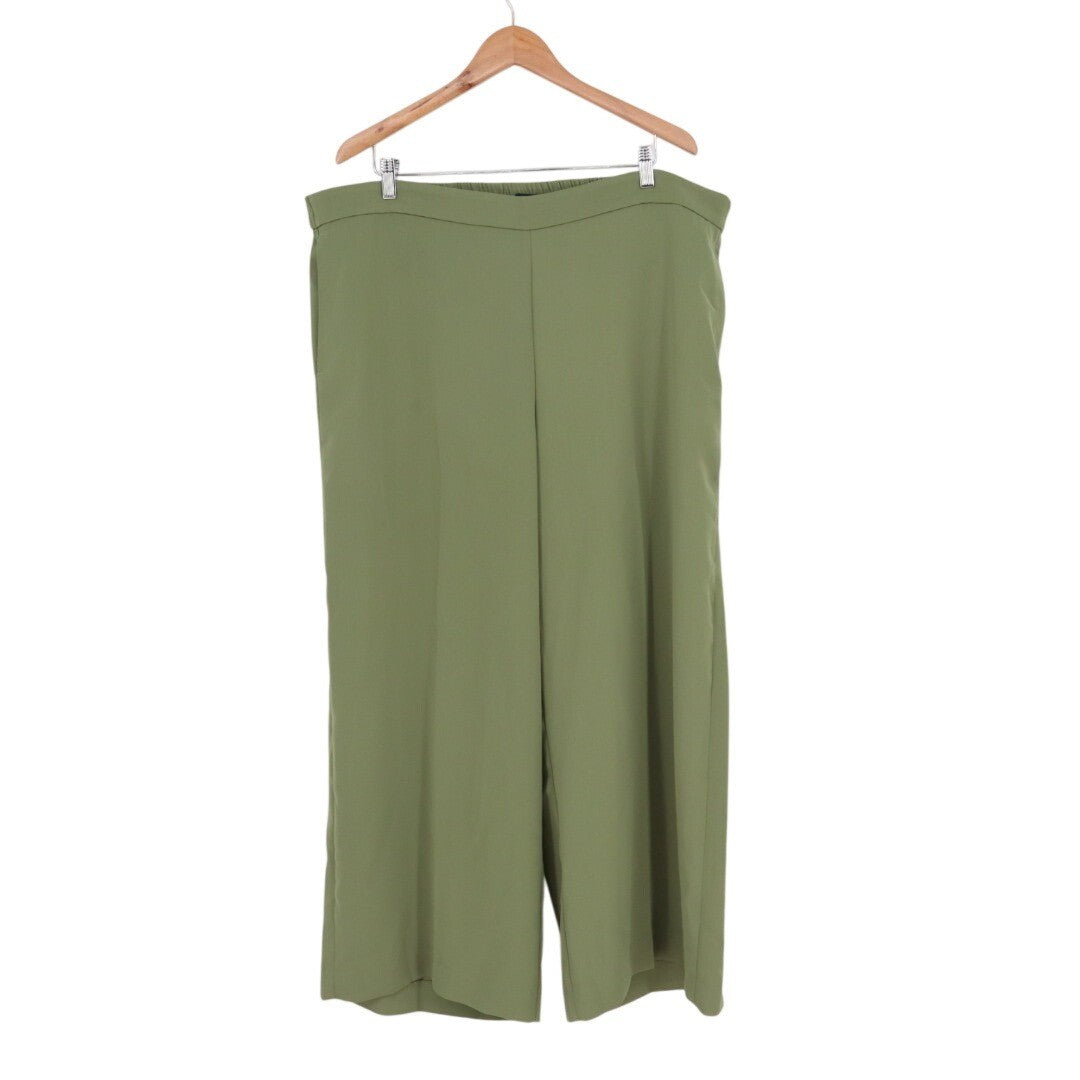 J. Crew Crepe Pants Women's 22 Olive Green Slash Pockets Elastic Waist Wide Leg