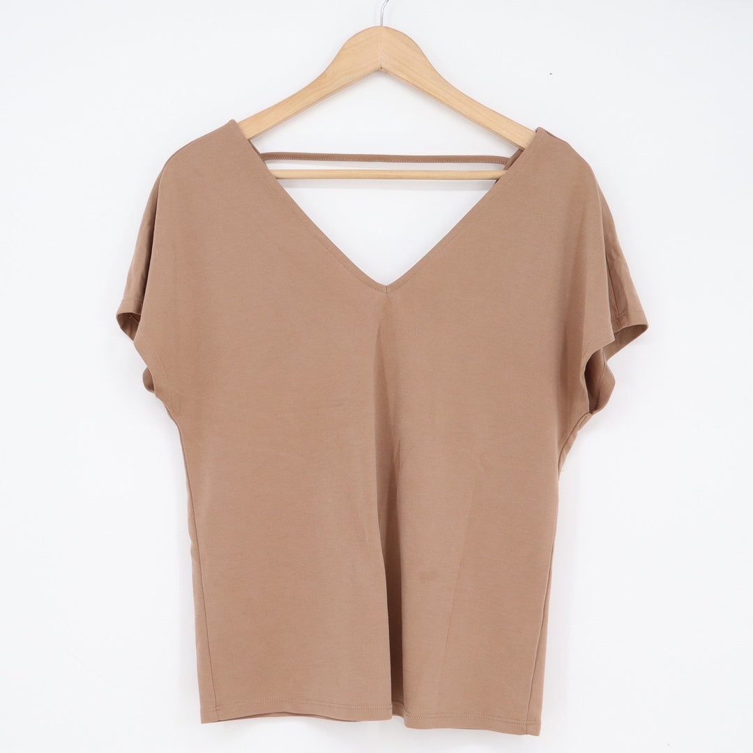 Reserved Eco Aware Tan Brown Modal Blend V-Neck Strappy Back Blouse Size S
