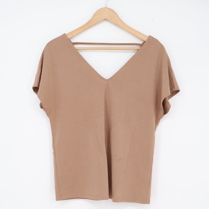 Reserved Eco Aware Tan Brown Modal Blend V-Neck Strappy Back Blouse Size S