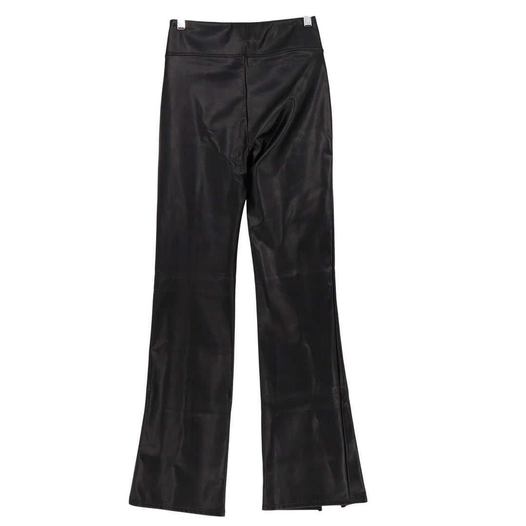 Abercrombie & Fitch Black Faux Leather High Rise Flare Slit Hem Pants Small
