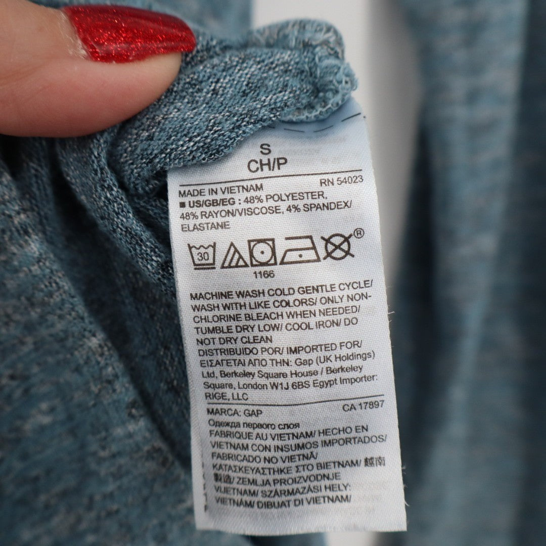 Gap Shirt Women Small Heather Blue Rayon Stretch Softspun Knit Slit Tunic V-Neck