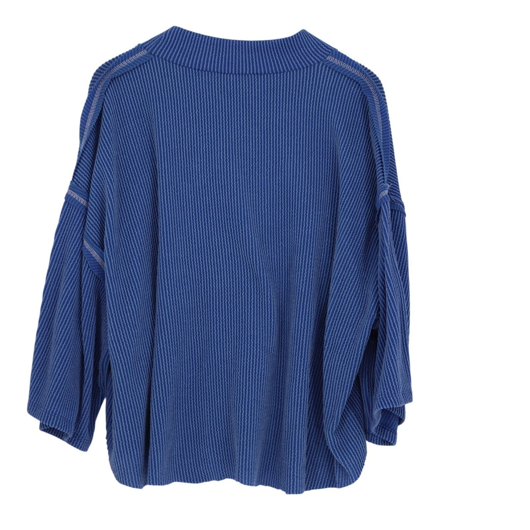 Nellie Mae Blouse Top Womens Small Blue Textured Ribbed Oversized Drop Shoulder