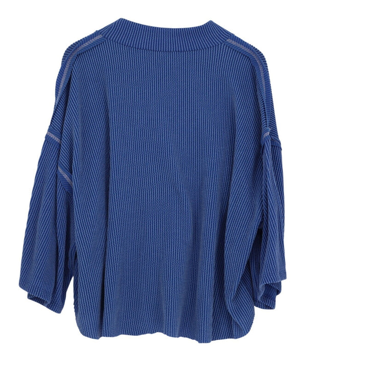Nellie Mae Blouse Top Womens Small Blue Textured Ribbed Oversized Drop Shoulder