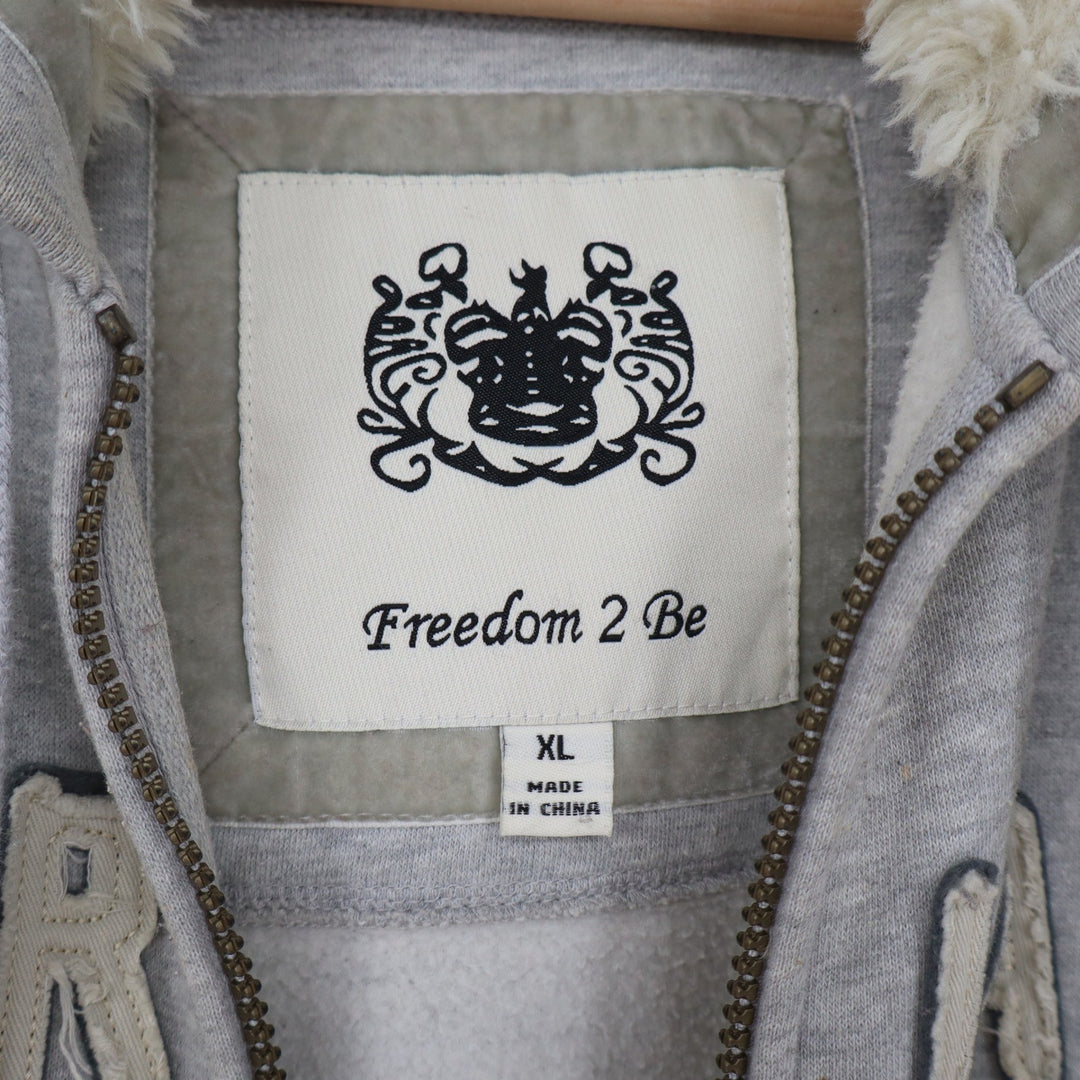 Freedom 2 Be Hoodie Womens XL American Vintage Gray Sherpa Hood Zip Up Fair