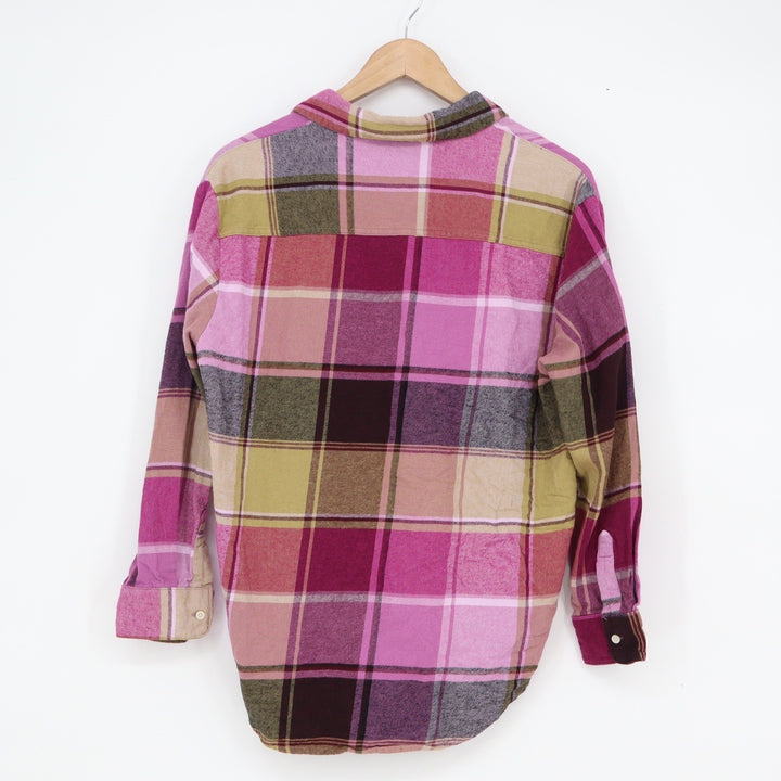 Old Navy The Boyfriend Shirt Womens Small Pink Purple Plaid Cotton Button Down