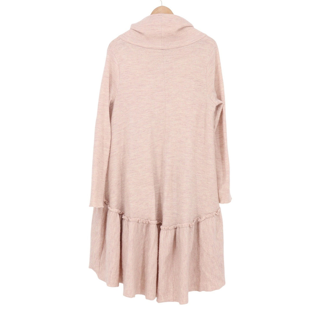 Free People 100% Merino Wool Cowl Neck Ruffle High Low Tunic Dress Blush XS